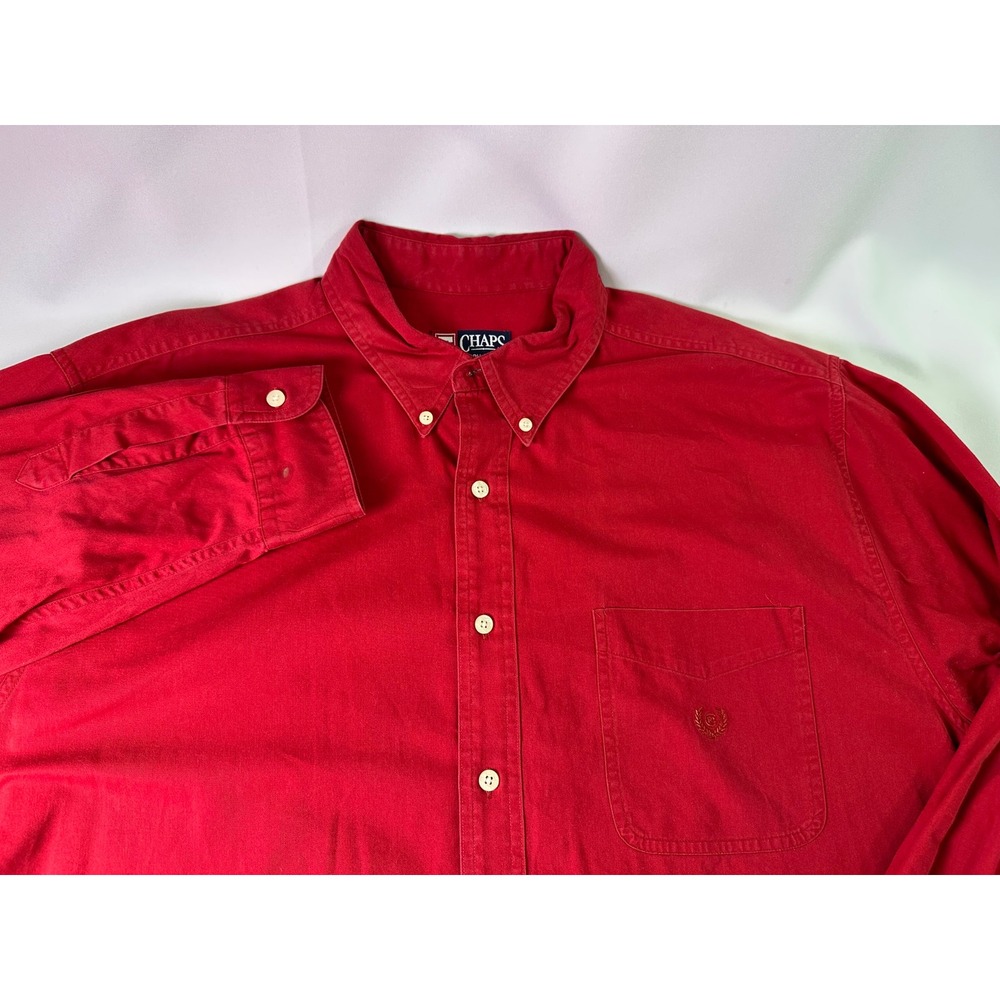 Chaps Ralph Lauren Canvas‎ Red Button Down Long Sleeve Shirt Men XL Cotton